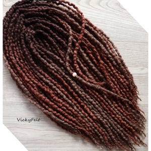 Thin Ombre wool dreads Chestnut brown Wavy dreadlocks double ended extensions 15 to 70 DE