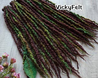 Wavy Wool Dread Extensions, Double Ended dreadlocks, Braid in Dreads Forest, 10 DE-full set