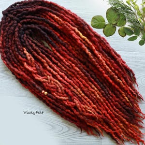 DE wool dreads Dreadlocks extensions 15-60 DE &quot;Flame&quot; Fall set 14-32 inches Ocher Red Terracotta Orange