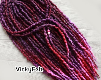 Wool Dreads, Double ended Dreadlock Extensions, braid in dreads, Purple, Pink, Magenta, 10 DE - full set