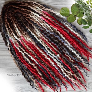 Thin Wavy Wool Dreads: Brown White Gray Red, Double Ended Dreadlocks, Hair Extensions