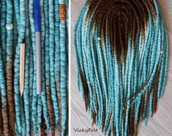 Wolle Dreads Erweiterungen DE Dreadlocks Ombre Meerblau mit braunen Wurzeln Herbst Set 30 DE Versandfertig 50,5 cm Unikat Set Meerjungfrau