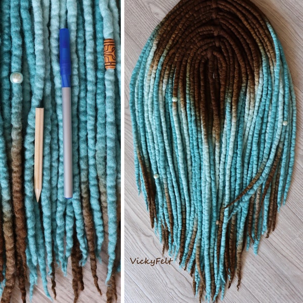 Extensions de dreads en laine DE Dreadlocks dégradé bleu mer avec racines brunes automne ensemble 30 DE Prêt à expédier 19-22" Unique ensemble sirène
