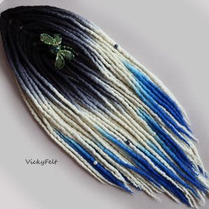 Wool Dreads 15 DE to Full set Dreadlocks extensions Ombre Black to Blue to White choose the length 14 to 29 inches