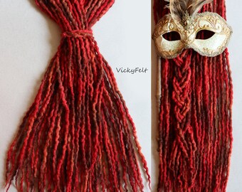 Thin Wavy Wool Dreads DE dreadlocks 10 to 70 pieces double ended extensions Brown Red Terracotta