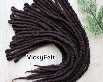 Wool Dreads, Dreadlock Extensions, Single Ended Dread, Dark Brown, 10 SE - Full Set Black-Coffee