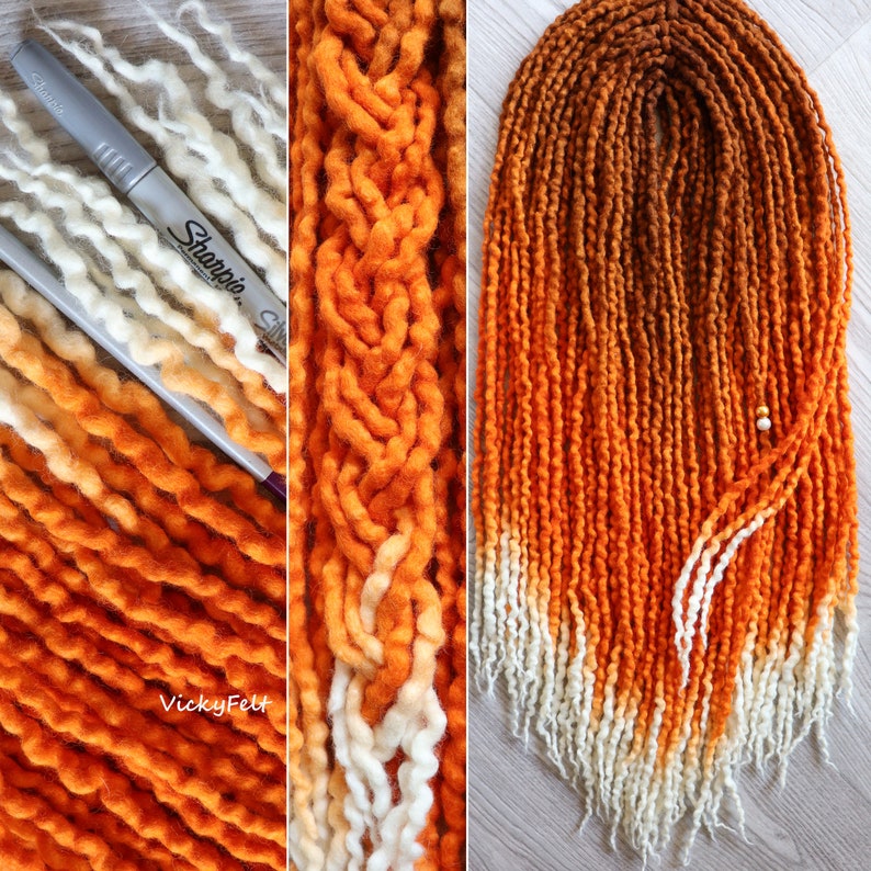 Wavy Wool dreads Thin Dreadlocks extensions double ended 15 DE to Full Set Dreads 14 to 32 inches Ombre Red Fox Black roots are possible image 9