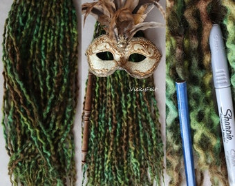 Thin Wool DE Dreads 10 DE to Ful set Dreadlocks double ended extensions Green Brown ombre wavy "Forest Fairy"