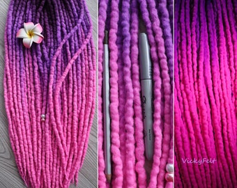 Woll-Dreads-Erweiterungen UV Neon Double Ended Dreadlock 15 DE bis Komplettset, 14 bis 32 Zoll Ombre Lila Pink „Flamingo“ Schwarze Wurzeln möglich