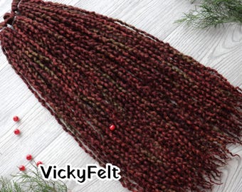 Wool Dreads, Dreadlock Extensions, Thin Dreadlocks, Wavy Reddish Brown, 15 DE to Full set