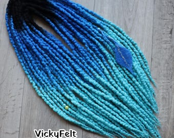 Wool Dreads, Dreadlock Extensions, Double Ended Dread, Purple Turquoise Hair, 10 DE - full set