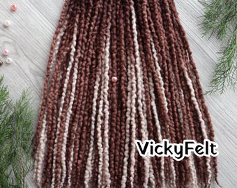 Brown SE Wool Dreads, Thin Single Ended dreadlocks, Loc extensions, 15 SE - full set