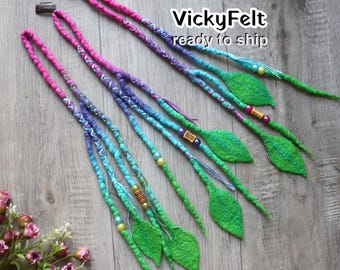 Clip in Wool Dreads, Dreadlock Extensions, Leaf Accent Dreads, There dreads installed 17 inches