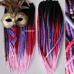 Wool Dreads Ombre 15 DE to Full Set Dreadlocks Extensions length 14 to 32 inches Berry mood image 2