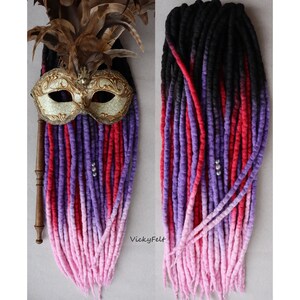 Wool Dreads Ombre 15 DE to Full Set Dreadlocks Extensions length 14 to 32 inches Berry mood image 8