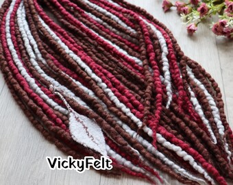Wool Dreads, Double ended Dreadlock Extensions, braid in dreads, 15DE - Full set, Brown Red
