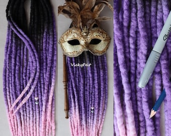 Ombre Wolle Dreads Lila 15 bis 60 DE Erweiterungen Dreadlocks Full Set 14-32 Zoll Doppelend "Purple" Dunkelbraun Wurzeln möglich