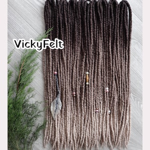 Wool dreads extensions Ombre Dark brown roots to Ashe brown Dreadlocks DE Wool Dreads Double Ended "Latte" 15 DE to Full set Decor included