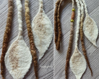 Accent dreads ONE long 19" Wool Dreads extensions decorated dreadlock  - branches, twigs, roots, leaves "Bird feather"