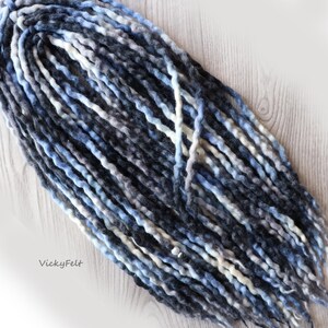 Wool dreads extensions 10 DE to full set Dreadlocks  14 to 32 inches Blue White Gray Wavy &quot;Stream-2&quot;