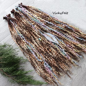 Thin wavy Wool Dreads 15 DE to full set Dreadlocks Extensions 14 to 32 inch Brown Cream Peach accent Pastel Rainbow