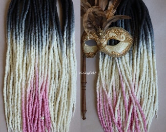 Wolle Dreads Dreadlocks Erweiterungen 15 DE zu Komplett gesetzt Schwarz Rosa Weiß 14-29 Zoll