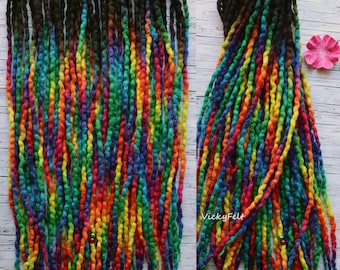 10 DE to full set Wool dreads Rainbow Black roots Double ended Dreadlocks extensions 14 to 32 inches