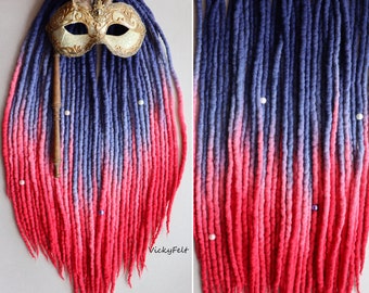 Wool Dreads full set 15 to 60 DE Dreadlocks Ombre wool dreads - Galaxy Pink Magenta Violet Indigo - 14-32"