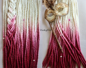 Wool dreadlocks double ended Full Set Dreads DE Ombre wool dreads natural white  to  maroon 14 to 32 inches