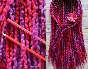 Wool dreads Dreadlocks extensions 10 DE to Full set "Fiery Fuchsia" Brown roots Black roots are possible