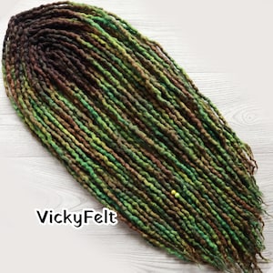Wool dreads Extensions 10 DE to Full set  14 to 32 inches Dreadlocks &quot;Forest&quot; - green brown ombre Fall set Dreadlocks