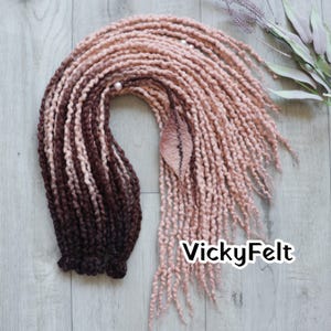 Brown Wavy Wool Dreads: Ombre Coral Sand Double Ended Dreadlocks