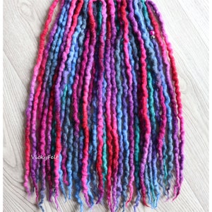 Wool Dreadlocks Extensions: Double Ended dreads, Mixed Purple Blue Pink