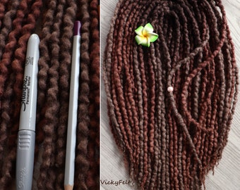 Thin Ombre wool dreads Chestnut brown Wavy dreadlocks double ended extensions 15 to 70 DE