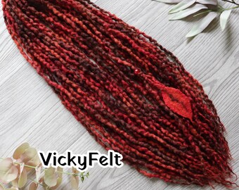 Wavy Wool Dreads: Brown Red Terracotta Double Ended Thin Dreadlocks