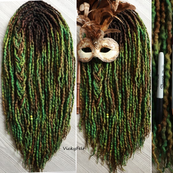 DE wool dreads 10 to 60 DE 14 to 32 inches Dreadlocks "Forest" - green brown ombre Fall set Dreadlocks