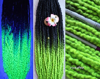 Thin Wool Dreads Neon DE extensions Dreadlock UV Neon Green 15 DE to Full set, 14 to 32 inches Other neon colors on request