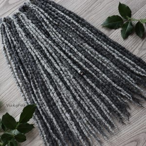 Wool Dreads extensions 15 DE to Full set Grey Gray Dreadlocks DE Wool Dreads Double Ended, 14 to 29 inch