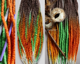 Dreads Extensions min 15 Stk. zum Vollset 14-32 Zoll Ombre Wool Dreadlocks DE doppelendige Woll-Erweiterungen "Meadow"