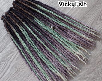 Wool dread extensions, Dreadlock Extensions, Double ended Dreads, Ombre Brown Purple Green 20+DE