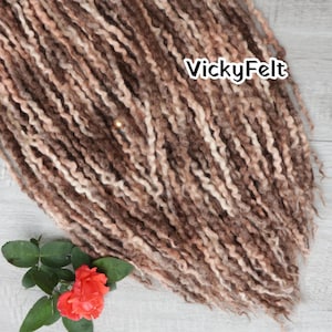 Thin Wool Dreads Extensions Dreadlocks 10 DE to Full set double ended extensions Wavy Сhoose length 14 to 32 inch Brown Cream Peach