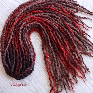 Thin Wool Dreads extensions Dreadlocks 15-70 DE Double ended Mix Wavy Choose length from 14 to 29 inch &quot;Poppy field&quot;
