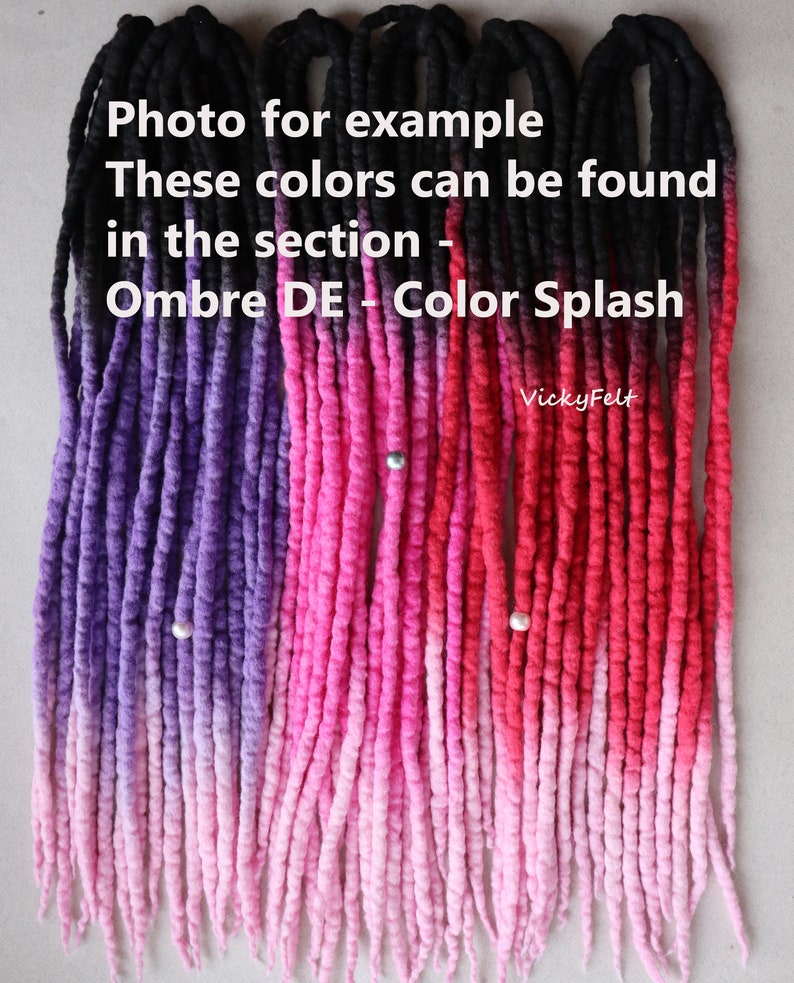 Wool Dreads Ombre 15 DE to Full Set Dreadlocks Extensions length 14 to 32 inches Berry mood image 9