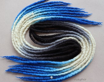 Wool Dreads extensions 15 DE to Full set Ombre Dreadlocks extensions DE Dreadlocks 14-29 inch Black Blue