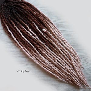 Thin Ombre wool dreads Shades of Brown Wavy dreadlocks double ended extensions 15 to 70 DE &quot;Ripe Chestnut&quot;