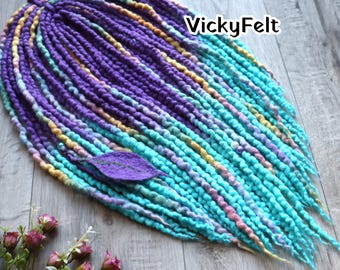 Wool Dreads, Dreadlock Extensions, Double Ended Dread, Purple Turquoise Hair, 10 DE - full set
