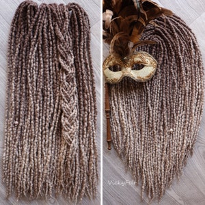 Thin Ombre wool dreads Ash blonde Wavy dreadlocks double ended extensions 10 to 70 DE Set "Pearl"