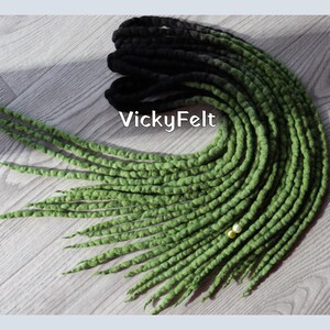 Green Ombre Wool Dreadlock Extensions: Merino DE Set, choose length 14 to 32 inches