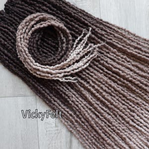 Thin Wavy Wool Dreadlocks: Double ended dreads extensions, Ombre Dark Brown to Ash Blonde