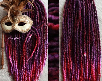 Wolle Dreads Dreadlocks Erweiterungen 15 DE zum kompletten Set „Beeres“ Schattierungen von lila, rosa und magenta Länge 14 bis 32 cm